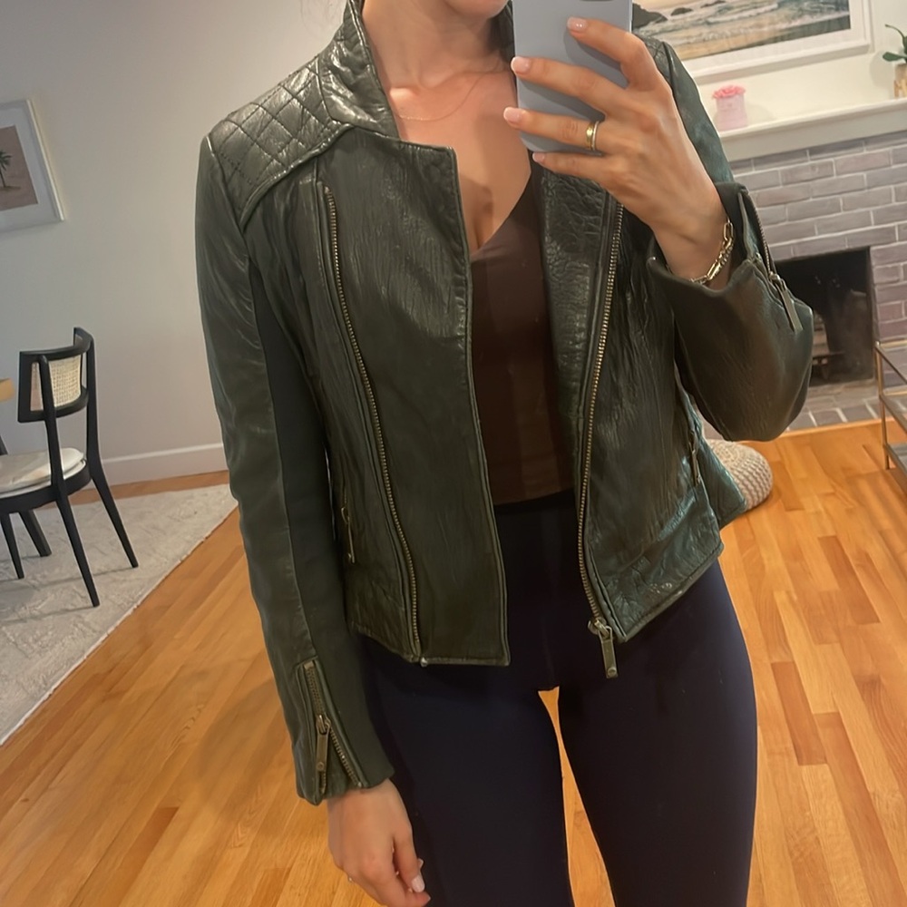 Michael Kors hunter green leather jacket